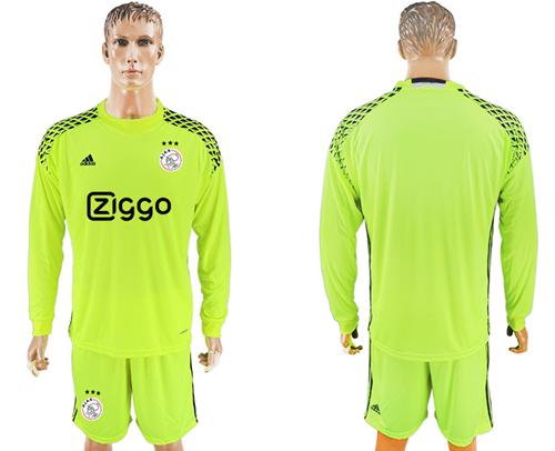 Ajax Blank Shiny Green Goalkeeper Long Sleeves Soccer Club Jersey
